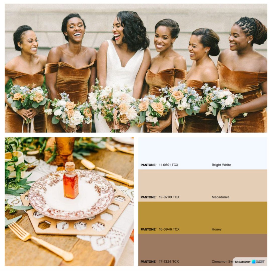 African American wedding with modern monochrome color palette and seasonal accent color